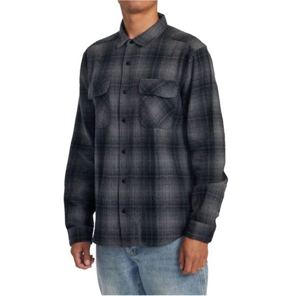 RVCA Mens Long Sleeve Woven Button Front Flannel Shirt - Dayshift Flannel (RVCA - Picture 3 of 5